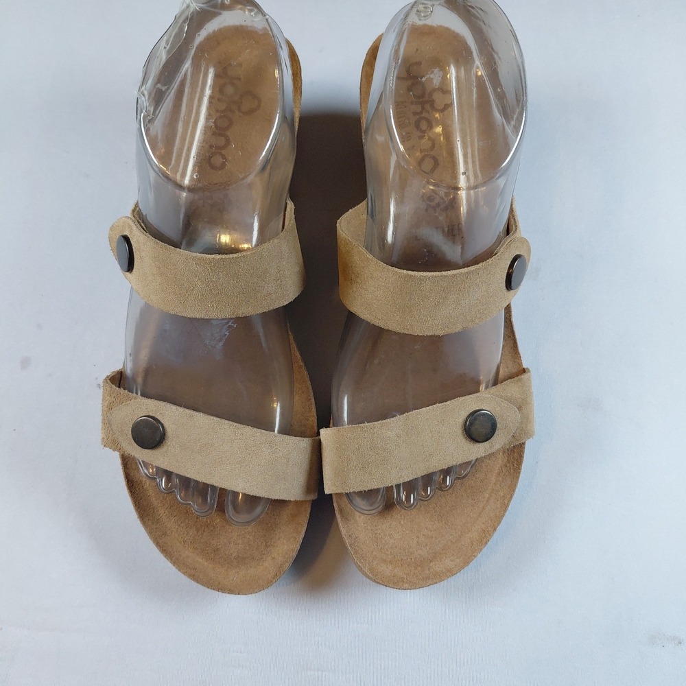 Yokono 9 Suede Double Strap Cork Wedge Heel Slide Sandals Light Brown Tan Spain - Picture 2 of 8